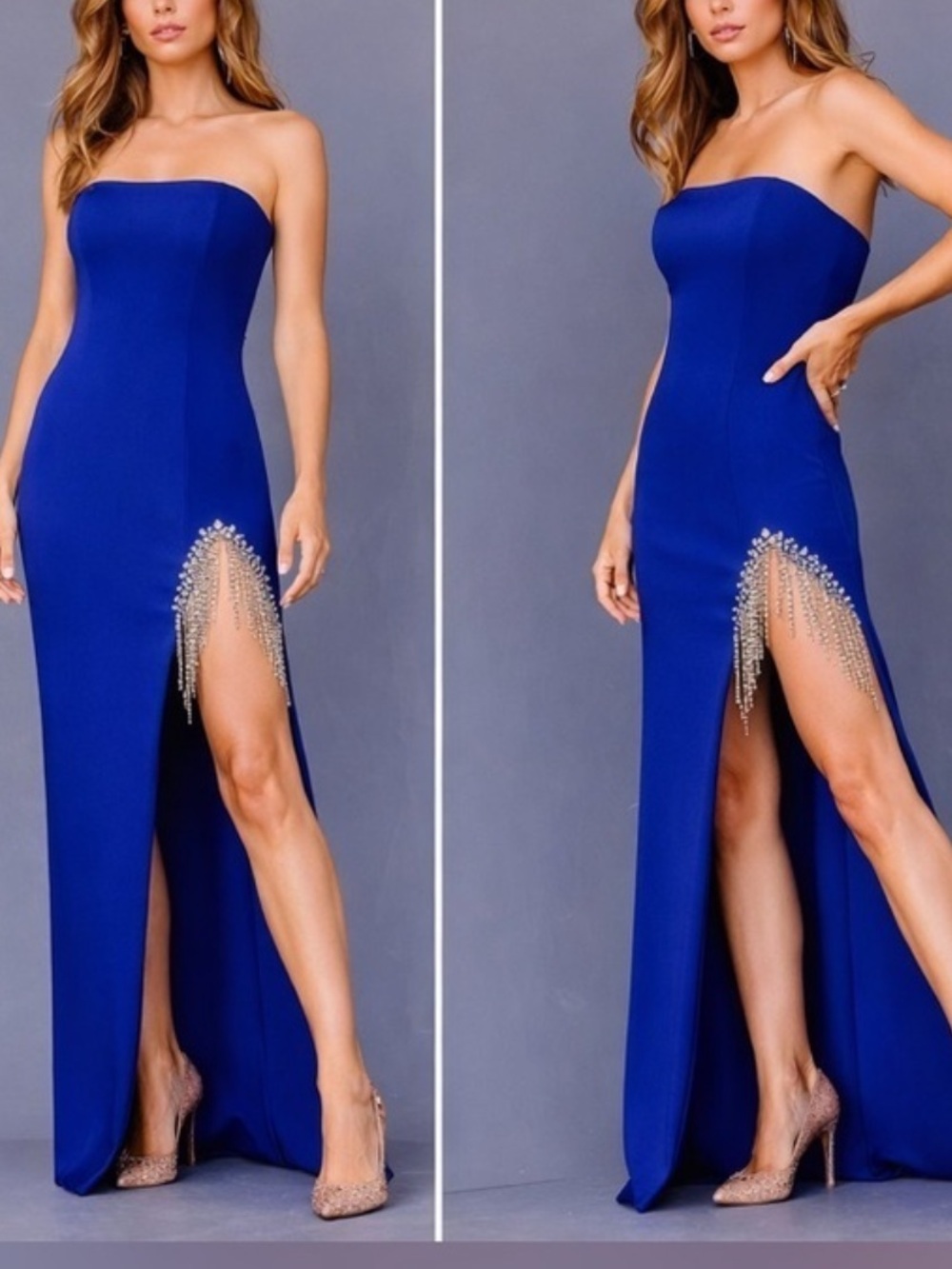 NWT Jovani 24102A Royal Blue Evening Gown $640.  Side Slit Rhinestones Size 4